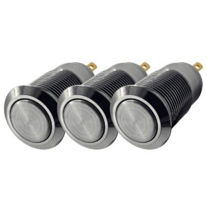 ProRide Mini Drukschakelaar ON-OFF - 12mm Metaal - 12V/24V - Platte Knop - Zilver - 3 stuks