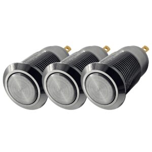 ProRide Mini Pulsschakelaar Normally Open - 12mm Metaal - 12V/24V - Platte Knop - Zilver - 3 stuks