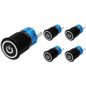 ProRide Drukschakelaar ON-OFF 12V/24V - 16mm Metaal - Waterdicht - LED Ring Wit - 5 stuks