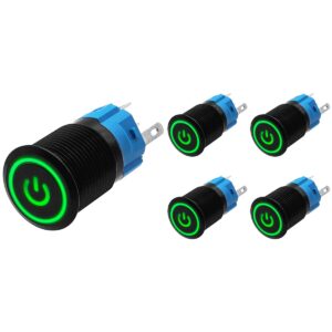 ProRide Drukschakelaar ON-OFF 220V - 16mm Metaal - Waterdicht - LED Ring Groen - 5 stuks