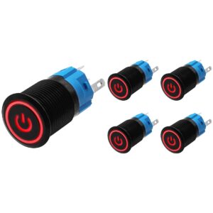 ProRide Drukschakelaar ON-OFF 220V - 16mm Metaal - Waterdicht - LED Ring Rood - 5 stuks
