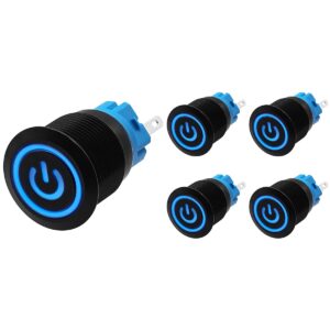 ProRide Drukschakelaar ON-OFF 220V - 19mm Metaal - Waterdicht - LED Ring Blauw - 5 stuks