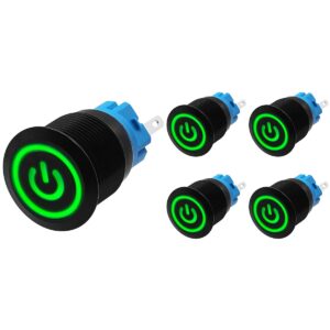 ProRide Drukschakelaar ON-OFF 220V - 19mm Metaal - Waterdicht - LED Ring Groen - 5 stuks