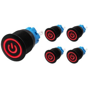 ProRide Drukschakelaar ON-OFF 220V - 19mm Metaal - Waterdicht - LED Ring Rood - 5 stuks