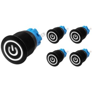 ProRide Drukschakelaar ON-OFF 220V - 19mm Metaal - Waterdicht - LED Ring Wit - 5 stuks
