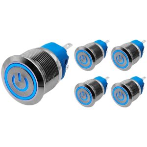 ProRide Drukschakelaar ON-OFF 220V - 22mm Metaal - Waterdicht - LED Ring Blauw - 5 stuks