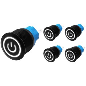 ProRide Drukschakelaar ON-OFF 220V - 22mm Metaal - Waterdicht - LED Ring Wit - 5 stuks