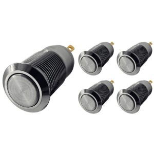 ProRide Mini Drukschakelaar ON-OFF - 12mm Metaal - 12V/24V - Platte Knop - Zilver - 5 stuks