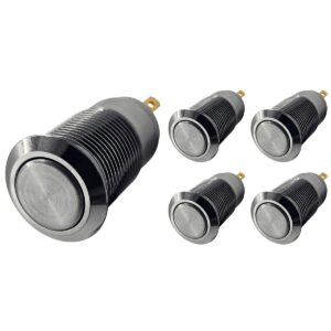 ProRide Mini Pulsschakelaar Normally Open - 12mm Metaal - 12V/24V - Platte Knop - Zilver - 5 stuks