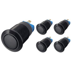 ProRide Mini Pulsschakelaar Normally Open - 12mm Metaal - 12V/24V - Platte Knop - Zwart - 5 stuks