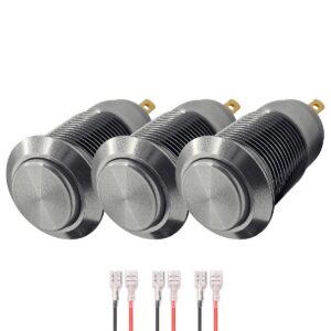 ProRide Mini Drukschakelaar ON-OFF - 12mm Metaal - 12V/24V - Bolle Knop - Met Kabels - Zilver - 3 stuks