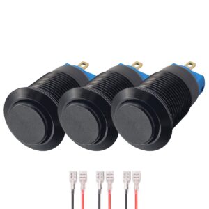 ProRide Mini Drukschakelaar ON-OFF - 12mm Metaal - 12V/24V - Bolle Knop - Met Kabels - Zwart - 3 stuks