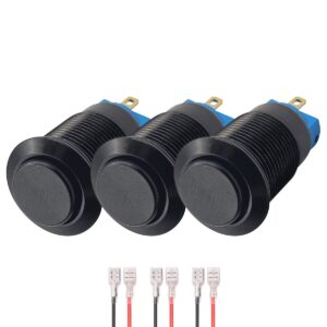 ProRide Mini Pulsschakelaar Normally Open - 12mm Metaal - 12V/24V - Bolle Knop - Met Kabels - Zwart - 3 stuks