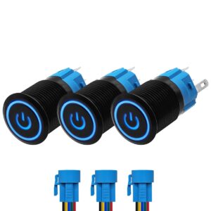ProRide Drukschakelaar ON-OFF 220V - 16mm Metaal - Waterdicht - LED Blauw - Met Kabels - 3 stuks