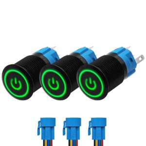 ProRide Drukschakelaar ON-OFF 220V - 16mm Metaal - Waterdicht - LED Groen - Met Kabels - 3 stuks