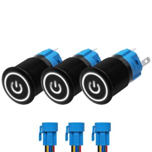 ProRide Drukschakelaar ON-OFF 220V - 16mm Metaal - Waterdicht - LED Wit - Met Kabels - 3 stuks