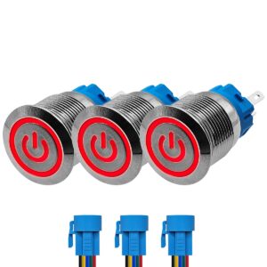 ProRide Drukschakelaar ON-OFF 12V/24V - 19mm Metaal - Waterdicht - LED Rood - Met Kabels - 3 stuks