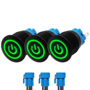 ProRide Drukschakelaar ON-OFF 220V - 19mm Metaal - Waterdicht - LED Groen - Met Kabels - 3 stuks