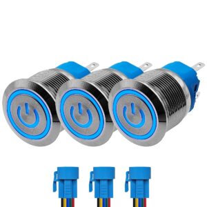 ProRide Drukschakelaar ON-OFF 220V - 22mm Metaal - Waterdicht - LED Blauw - Met Kabels - 3 stuks