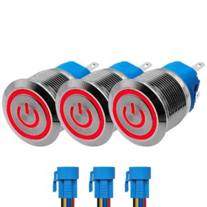 ProRide Drukschakelaar ON-OFF 220V - 22mm Metaal - Waterdicht - LED Rood - Met Kabels - 3 stuks