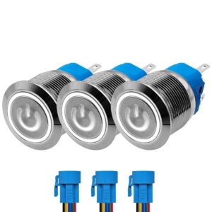 ProRide Drukschakelaar ON-OFF 220V - 22mm Metaal - Waterdicht - LED Wit - Met Kabels - 3 stuks