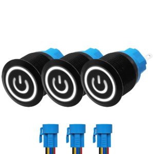ProRide Drukschakelaar ON-OFF 220V - 22mm Metaal - Waterdicht - LED Wit - Met Kabels - 3 stuks