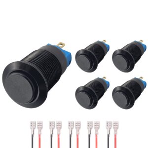 ProRide Mini Drukschakelaar ON-OFF - 12mm Metaal - 12V/24V - Bolle Knop - Met Kabels - Zwart - 5 stuks