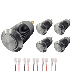 ProRide Mini Pulsschakelaar Normally Open - 12mm Metaal - 12V/24V - Bolle Knop - Met Kabels - Zilver - 5 stuks