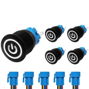 ProRide Drukschakelaar ON-OFF 220V - 19mm Metaal - Waterdicht - LED Wit - Met Kabels - 5 stuks