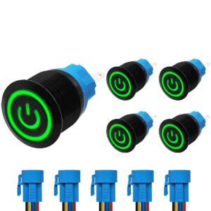 ProRide Drukschakelaar ON-OFF 220V - 22mm Metaal - Waterdicht - LED Groen - Met Kabels - 5 stuks
