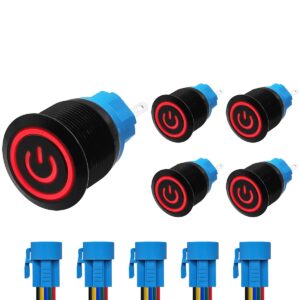 ProRide Drukschakelaar ON-OFF 220V - 22mm Metaal - Waterdicht - LED Rood - Met Kabels - 5 stuks