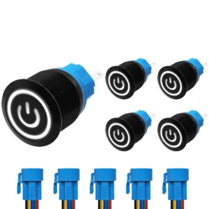ProRide Drukschakelaar ON-OFF 220V - 22mm Metaal - Waterdicht - LED Wit - Met Kabels - 5 stuks