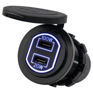 ProRide 12-24V USB C Autolader 2 Poorten Inbouw - 100W+20W - Blauw - USB-C Stopcontact