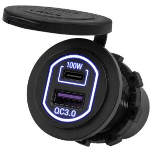 ProRide 12-24V USB/USB C Autolader 2 Poorten Inbouw - 100W QC3.0 - Snellader - Blauw - USB Stopcontact