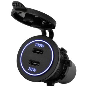 ProRide 12-24V USB C Autolader 2 Poorten Inbouw - 100W+36W - Blauw - USB-C Stopcontact
