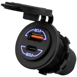 ProRide 12-24V USB/USB C Autolader 2 Poorten Inbouw - 36W+60W QC5.0 - Snellader - Blauw - USB Stopcontact