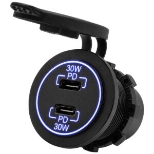 ProRide 12-24V USB C Autolader 2 Poorten Inbouw - 30W+30W - Blauw - USB-C Stopcontact