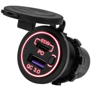 ProRide 12-24V USB/USB C Autolader 2 Poorten Inbouw - 65W QC3.0 - Snellader - Rood - USB Stopcontact