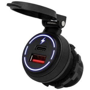 ProRide 12-24V USB/USB C Autolader 2 Poorten Inbouw - 65W QC3.0 - Snellader - Blauw - USB Stopcontact