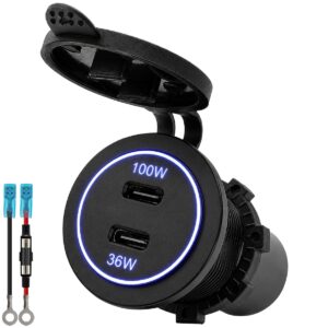 ProRide 12-24V USB C Autolader 2 Poorten Inbouw - 100W+36W - Blauw - Met Aansluitkabel - USB-C Stopcontact