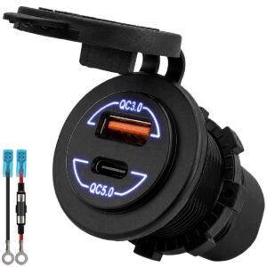 ProRide 12-24V USB/USB C Autolader 2 Poorten Inbouw - 36W+60W QC5.0 - Snellader - Blauw - Met Aansluitkabel