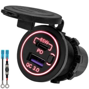 ProRide 12-24V USB/USB C Autolader 2 Poorten Inbouw - 65W QC3.0 - Snellader - Rood - Met Aansluitkabel