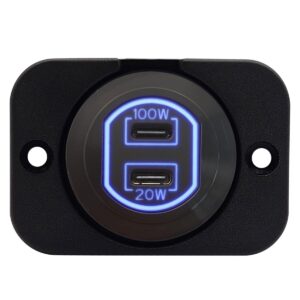 ProRide 12-24V USB C Autolader 2 Poorten Inbouw - 100W+20W - Enkelvoudig Paneel - Blauw - USB-C Stopcontact