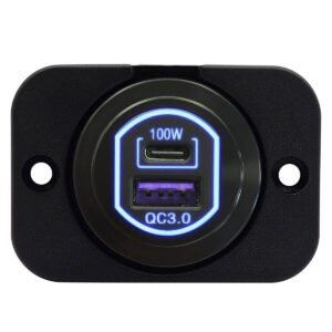 ProRide 12-24V USB/USB C Autolader 2 Poorten Inbouw - 100W QC3.0 - Snellader - Enkelvoudig Paneel - Blauw