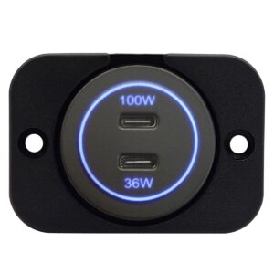 ProRide 12-24V USB C Autolader 2 Poorten Inbouw - 100W+36W - Enkelvoudig Paneel - Blauw - USB-C Stopcontact