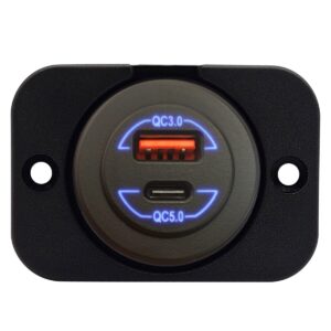 ProRide 12-24V USB/USB C Autolader 2 Poorten Inbouw - 36W+60W QC5.0 - Snellader - Enkelvoudig Paneel - Blauw