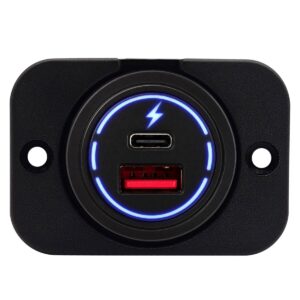 ProRide 12-24V USB/USB C Autolader 2 Poorten Inbouw - 65W QC3.0 - Snellader - Enkelvoudig Paneel - Blauw