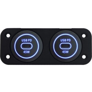 ProRide 12-24V USB C Autolader 1 Poort Inbouw - 45W - Tweevoudig Paneel - Blauw - 2 Stuks - USB-C Stopcontact