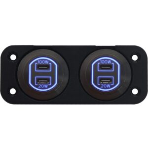 ProRide 12-24V USB C Autolader 2 Poorten Inbouw - 100W+20W - Tweevoudig Paneel - Blauw - 2 Stuks