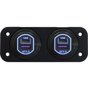 ProRide 12-24V USB/USB C Autolader 2 Poorten Inbouw - 100W QC3.0 - Tweevoudig Paneel - Blauw - 2 Stuks
